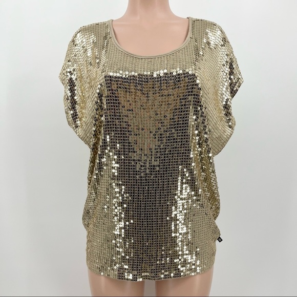 MICHAEL Michael Kors Gold Sequined Oversized Knit Top - Picture 1 of 7
